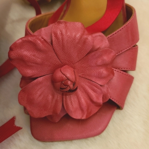 Anthropology Leather & Ankle Wrap 2.5 in Heel Sandals Pink Size 6 - Picture 3 of 7